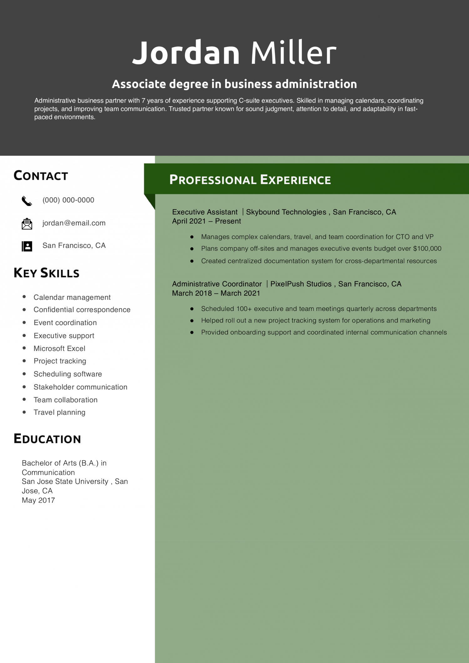 Administrative business partner resume 