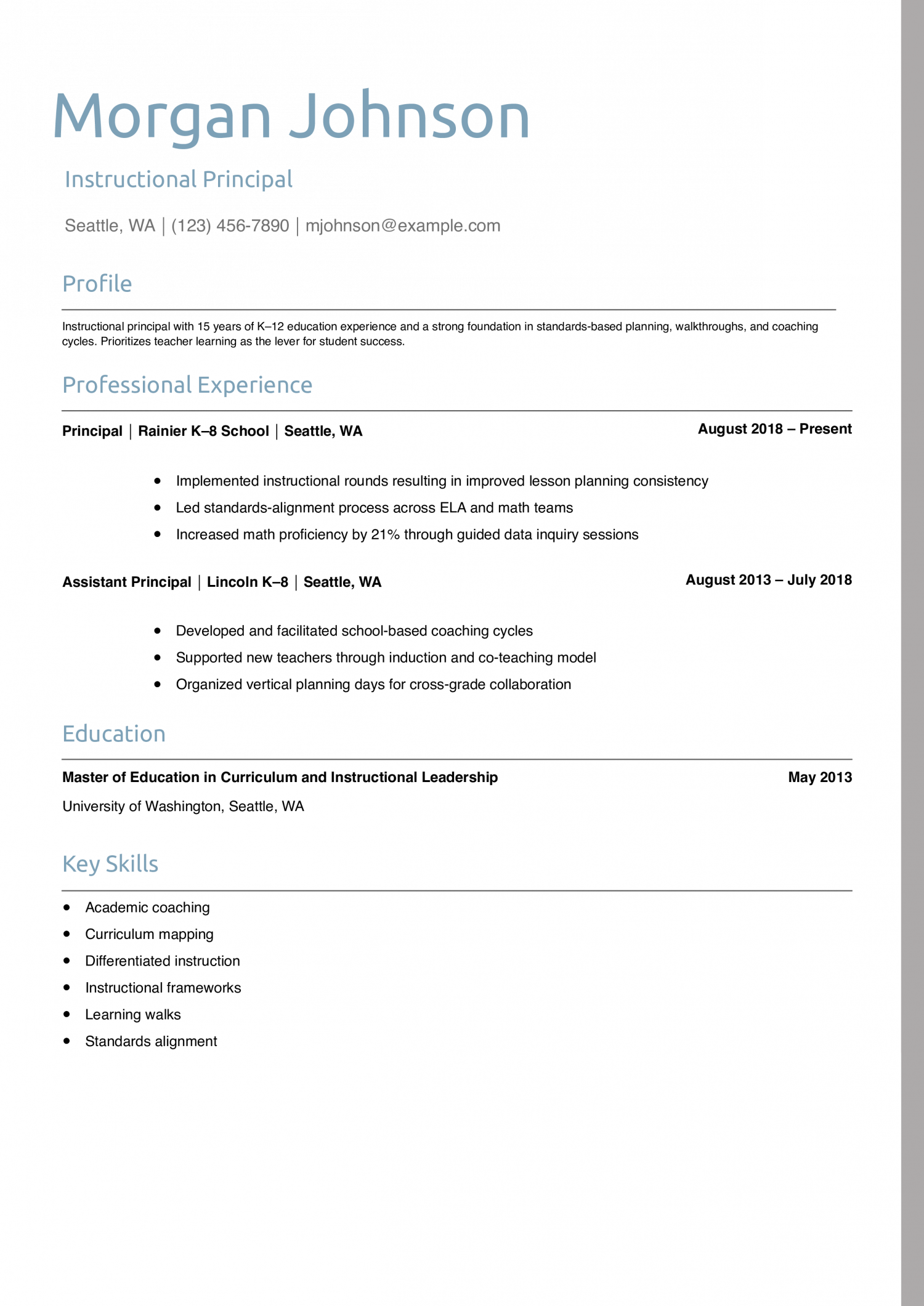 Instructional Principal Resume Example