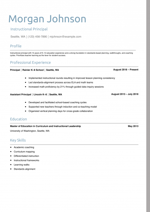 Instructional Principal Resume Example