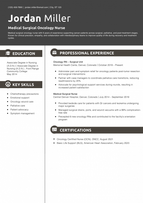 Medical Surgical Oncology Nurse Resume Example 